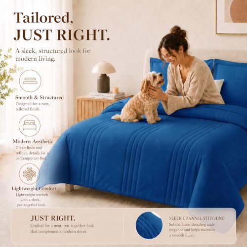 CozyLux King Size Comforter Set Classic Blue- 7 Pieces Bed in a Bag - Image 4