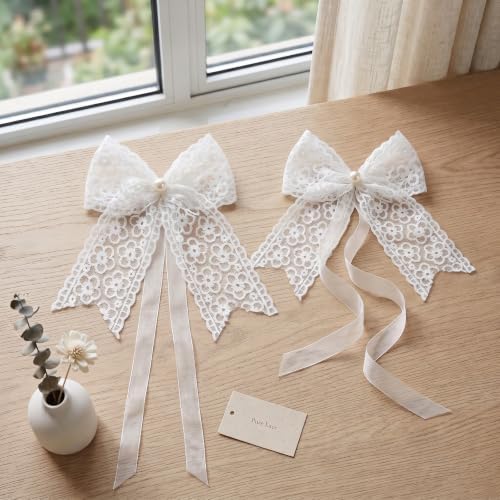 White Lace Bow Curtain Tiebacks 6-Pack, Vine Floral Curtain Holdbacks - Image 5