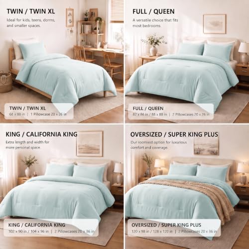 CozyLux King Comforter Set, 3 Pieces Down Alternative Bedding, Ice Blue - Image 7