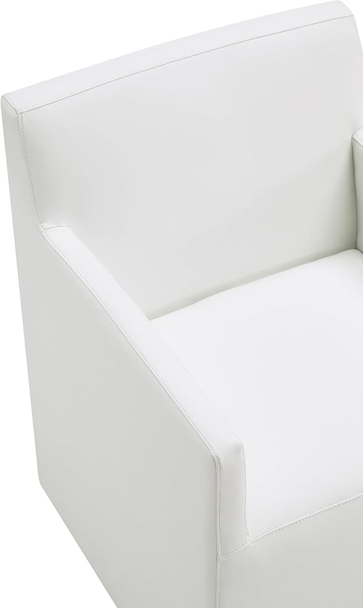 Manhattan Comfort Anna Square Modern Dining Chair with Arms, Head-to-Toe Faux Leather Upholstered Accent Armchair with Plastic Foot Padding, Set of 2, Cream