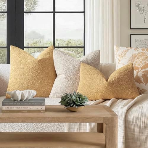 Foindtower Decorative Textured Boucle Throw Pillow Cover 18x18 Light Yellow - Image 6