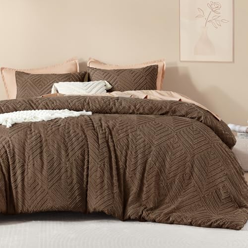 Litanika Queen Size Comforter Set, 3 Pieces Brown Tufted Boho Bedding Set - Image 2
