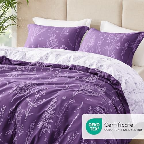 Love's cabin Floral Comforter Set Cute Bedding Twin Reversible Dark Purple - Image 5