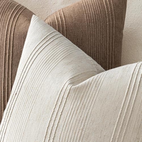 MIULEE Decorative Striped Throw Pillow Covers 16x16 in Natural Beige 2 Pack - Image 3