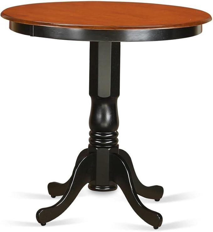 East West Furniture JAKE5-BLK-W 5 Piece Counter Height Pub Set Includes a Round Dining Table with Pedestal and 4 Dining Room Chairs, 36x36 Inch, Black & Cherry