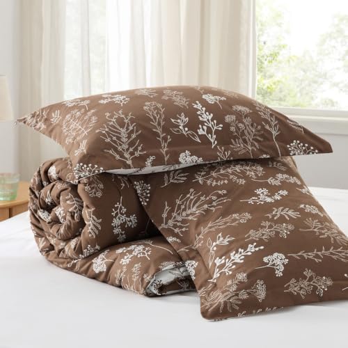 Bedsure Floral Comforter Set Cute Bedding Set Full Reversible Dark Brown - Image 7