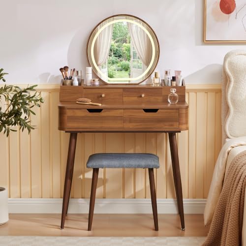 ORRD Small Vanity Set with Mirror and Lights, Modern Wood Makeup Vanity - Image 3