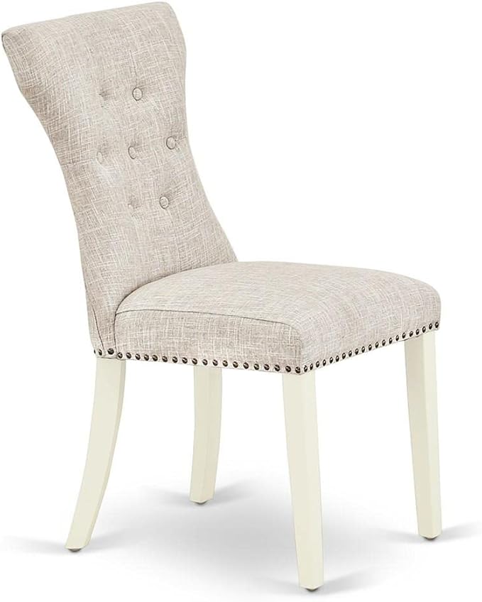 East West Furniture GAP2T35 Gallatin Modern Parson Chairs - Button Tufted Nailhead Trim Doeskin Linen Fabric Padded Dining Chairs, Set of 2, Linen White