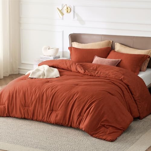 Bedsure Orange Queen Comforter Set, Soft Cationic Dyed Bedding Set 3 Pcs - Image 5