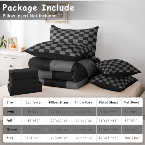 Checkered Retro Comforter Set Full Size 7 Pieces Black Grey Plaid Bedding Set - Image 6