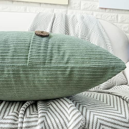 HWY 50 Sage Green Chenille Throw Pillow Covers 12x20 Inch Buttons Pack of 2 - Image 5
