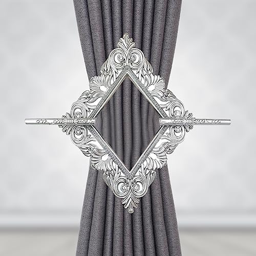 2 Pack Silver Rhombus Curtain Tiebacks, Square Drapery Holdbacks - Image 4