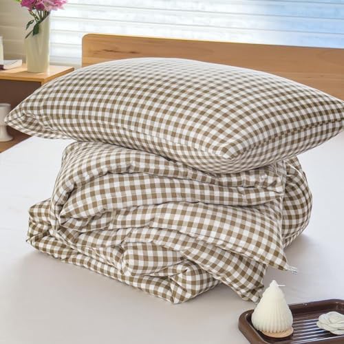NSNLGSGC Tan Gingham King Comforter Set, 3 Pieces - Image 7