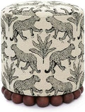 TOV Furniture Dex Small Round Ottoman Footstool, Leopard Jacquard by TOVFurniture