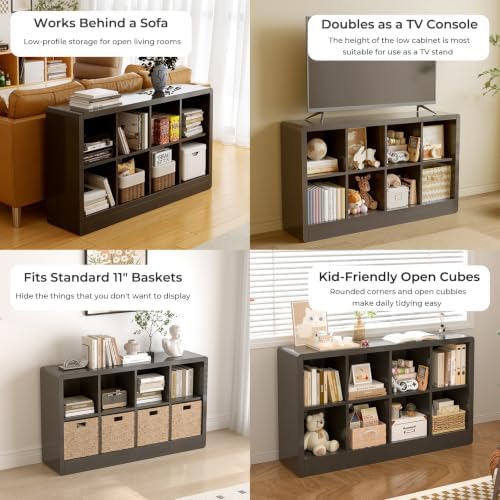 Low Cube Bookcase, 8-Cube Storage Organizer Shelf - Image 4