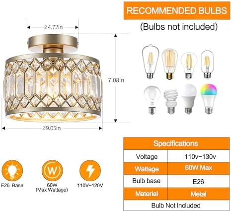 9 Inch Crystal Ceiling Light, Small Flush Mount Chandelier, Modern Light Fixture - Image 3