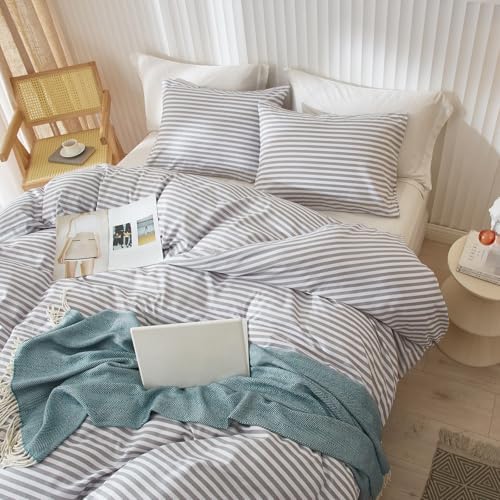 LifeTB Grey Striped Comforter Set Full Modern Style Stripes Pattern Comforter - Image 6