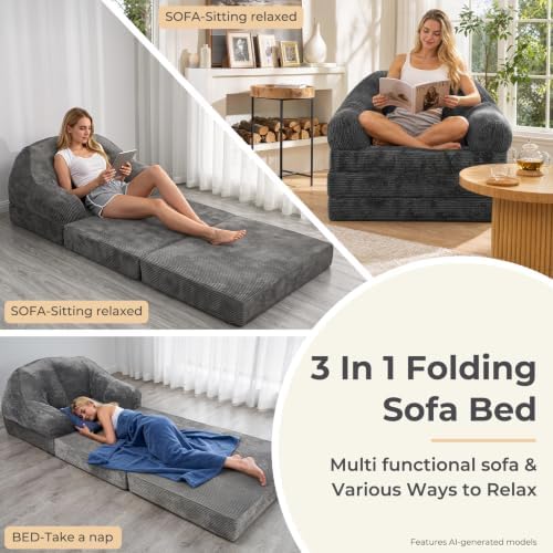 Folding Sofa Bed, 3-in-1 Fold-Out Chair Bed - Image 4