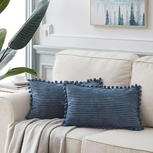 Fancy Homi Pack of 2 Dusty Blue Decorative Throw Pillow Covers 12x20 Inch - Image 6