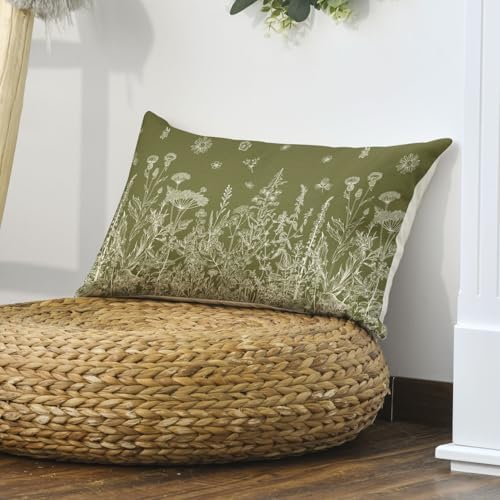 AVOIN colorlife Wildflowers Spring Moss Green Throw Pillow Cover 12x20 Inch - Image 4