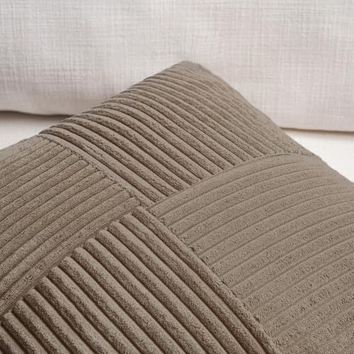 Fancy Homi Set of 1, Decorative Light Brown Corduroy Patchwork Soft Striped - Image 4