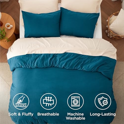 Bedsure King Comforter Set Prewashed Soft Bedding Set 3Pcs Teal 104"x90" - Image 4