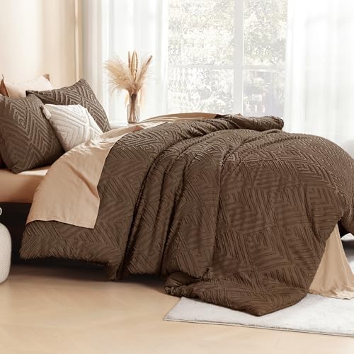 Litanika Queen Size Comforter Set, 3 Pieces Brown Tufted Boho Bedding Set - Image 3