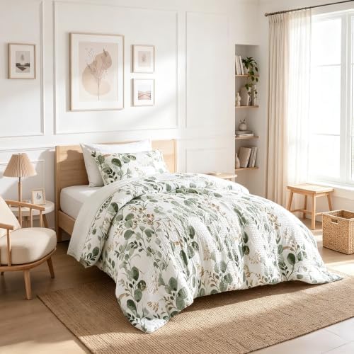 Lightweight Seersucker Botanical Comforter Set Twin Size, 2 Pieces Reversible by REGENCYHEIGHTS