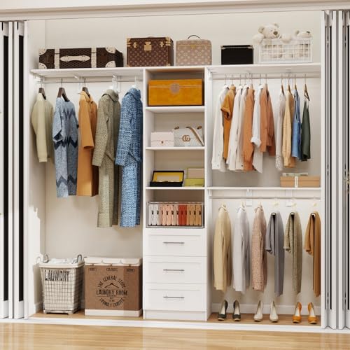 Closet System with Drawers, 5-8FT Closet Organizer Systems with Expandable by Home