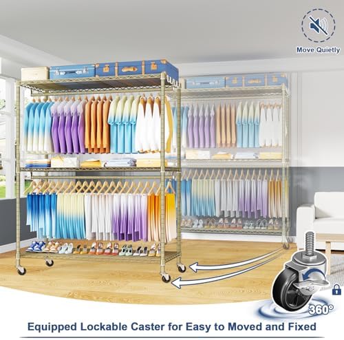 ULIFHOME P8 Max Heavy Duty Clothes Rack（With Extended Width Design） Rolling - Image 4