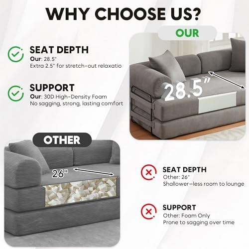 78" Convertible Futon Sofa Bed, Boneless Couches - Image 4