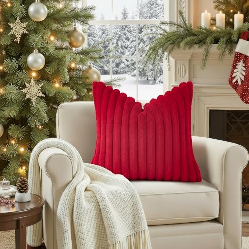 decorUhome Christmas Faux Fur Throw Pillow Covers 22X22 Set of 2 Red - Image 6