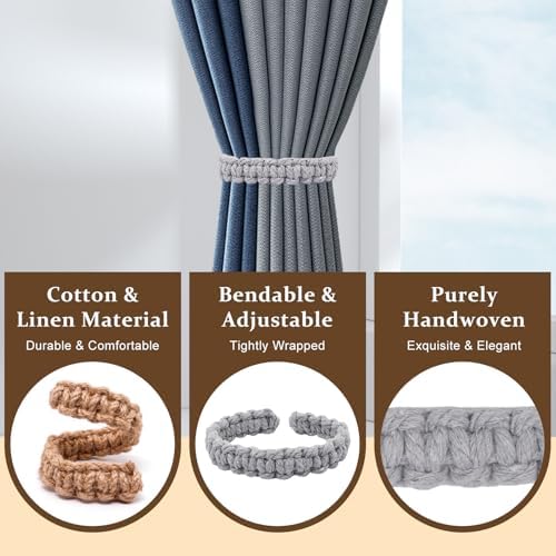 4 Pack Braided Linen Curtain Tiebacks, Boho Elegant Farmhouse Rustic Flexible - Image 4