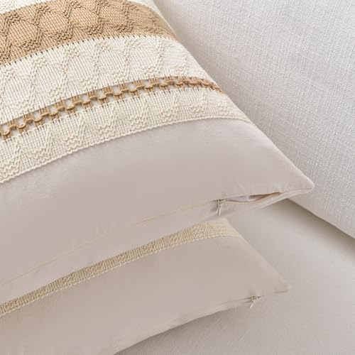 Fancy Homi Set of 1 Tan Neutral Decorative Throw Pillow Cover 22x22 Inch - Image 3