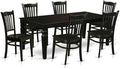 East West Furniture LGGR7-BLK-W 7 Piece Dining Room Table Set Consist of a Rectangle Kitchen Table with Butterfly Leaf and 6 Dining Chairs, 42x84 Inch, Black