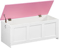 HOOBRO Storage Bench, 39.3" Retro Wooden Storage Chest, Wooden Storage Trunk, Toy Chest with Lift Top, Multifunctional Entryway Organizer, for Entryway, Living Room, White and Pink WK141CW01