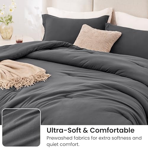 Love's cabin Dark Grey Full Comforter Set, 3-Piece Prewashed Bed Set - Image 4