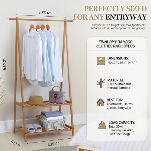 Finnhomy Bamboo Clothes Rack Portable Extra Large Garment Rack 2-Tire Storage - Image 3