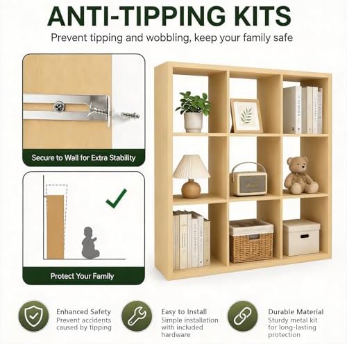 CTESNE【Wooden Thick Frame 9 Cube Storage Organizer Shelf - Image 5