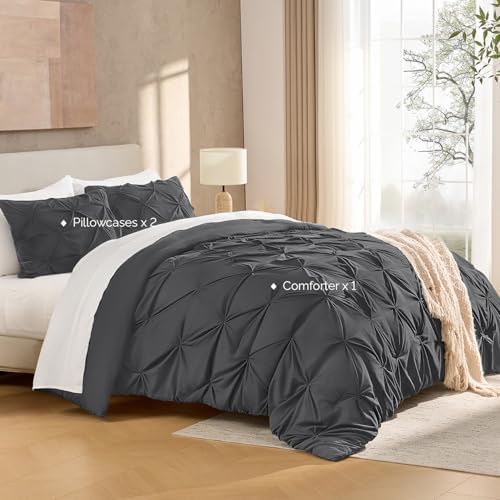 Andency California King Pinch Pleat Dark Gray Comforter Set 3 Piece Bedding - Image 6