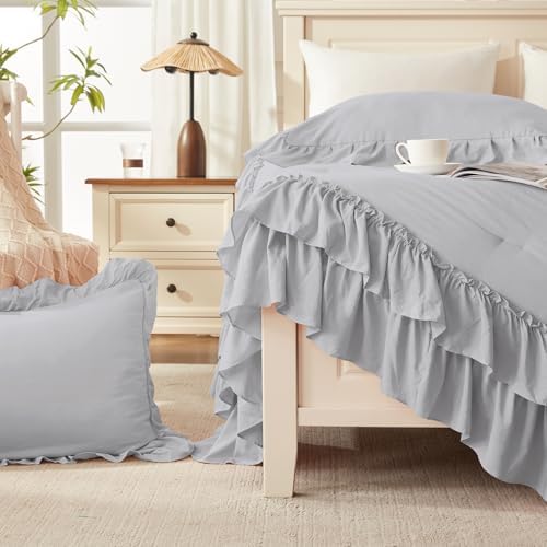 Andency Silver Gray Twin Size Ruffle Comforter Set, 2 Pieces - Image 6