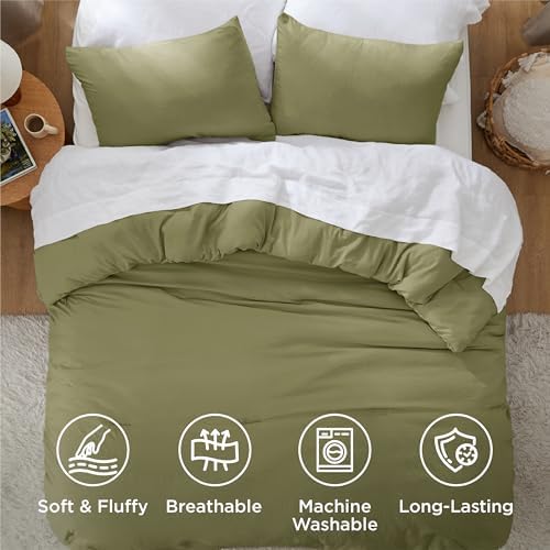 Bedsure King Comforter Set Prewashed Soft Bedding 3Pcs Olive Green 104"x90" - Image 4
