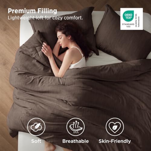 Bedsure Brown Oversized King Comforter Set, Cationic Dyed Bed Set 3 Pcs - Image 2