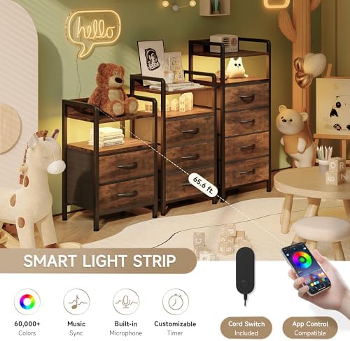 Lazzanto Nightstand with Rear Charging Station, LED Light, 4 Drawers - Image 4