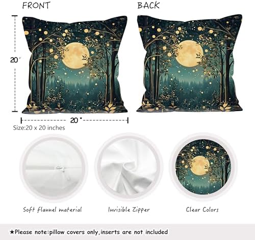 Rustic William Morris Inspired Night Moon Forest Decor Pillow Covers 18x18 Set - Image 2