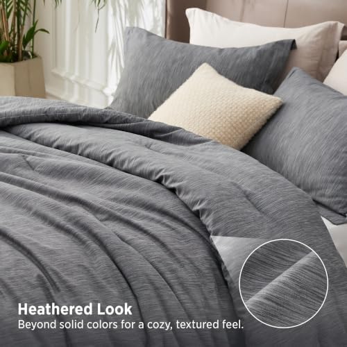 Bedsure Dark Grey King Size Comforter Set, Cationic Dyed Bed Set 3 Pcs - Image 3