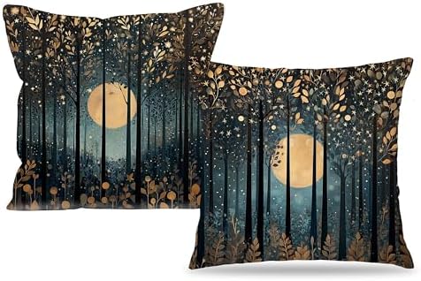 Vintage William Morris Inspired Gold Moon Pillow Covers 18x18 Set of 2 by Unknown