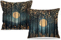 Vintage William Morris Inspired Gold Moon Pillow Covers 18x18 Set of 2 by Unknown