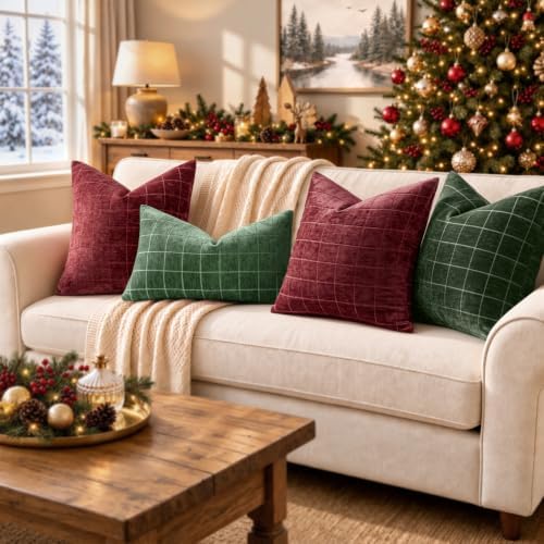 MIULEE Christmas Moss Green Plaid Decorative Lumbar Pillow Covers - Image 3