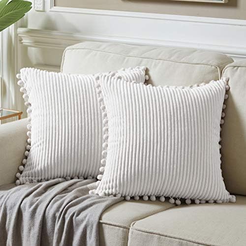 Fancy Homi Pack of 2 White Boho Decorative Throw Pillow Covers by Fancy+Homi